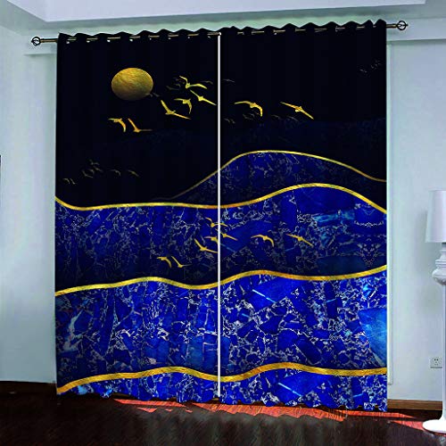 Vorhänge Wohnzimmer Gardinen 3D Abstrakte Goldene Runde Mondlinie Verdunklungsvorhänge Ösen, Muster 2Er Set 234x230 cm Blickdichte, Ösenvorhang 2Er Set, Schlafzimmer, Verdunkelung von MAYNUO