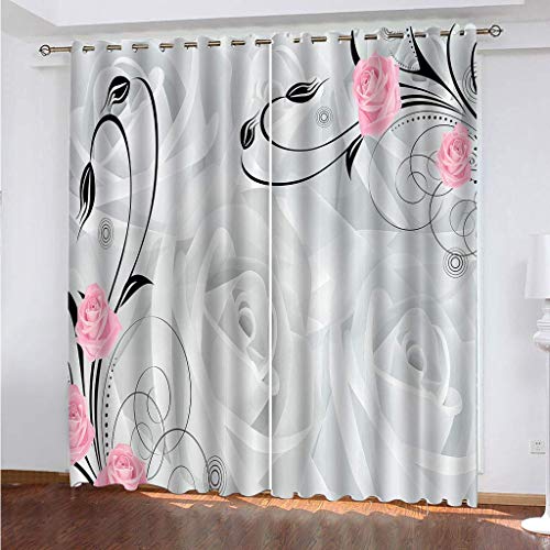 Vorhänge Wohnzimmer Gardinen 3D Abstrakte Graue Rose Verdunklungsvorhänge Ösen, Muster 2Er Set 234x230 cm Blickdichte, Ösenvorhang 2Er Set, Schlafzimmer, Verdunkelung von MAYNUO