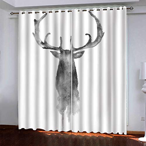 Vorhänge Wohnzimmer Gardinen 3D Grauer Hirsch Verdunklungsvorhänge Ösen, Muster 2Er Set 234x230 cm Blickdichte, Ösenvorhang 2Er Set, Schlafzimmer, Verdunkelung von MAYNUO