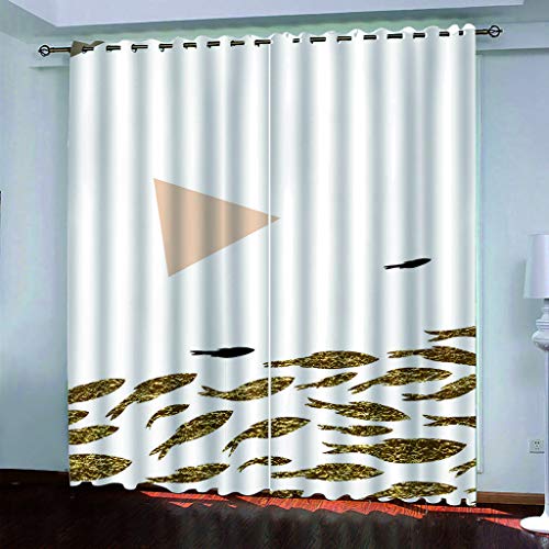 Wohnzimmer Gardinen Abstract Golden Fish School 2 Stück Muster Verdunkelungsvorhang Schlafzimmer 280x260Cm Thermovorhang Schlafzimmer Farben Kinderzimmer Fensterdekoration von MAYNUO