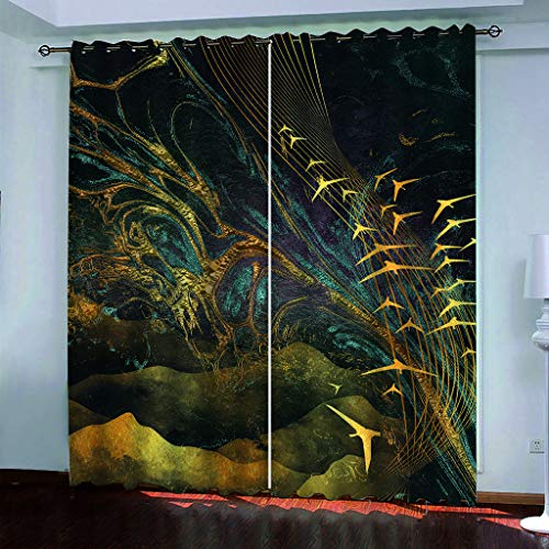 Wohnzimmer Gardinen Abstract Golden River 2 Stück Muster Verdunkelungsvorhang Schlafzimmer 280x260Cm Thermovorhang Schlafzimmer Farben Kinderzimmer Fensterdekoration von MAYNUO