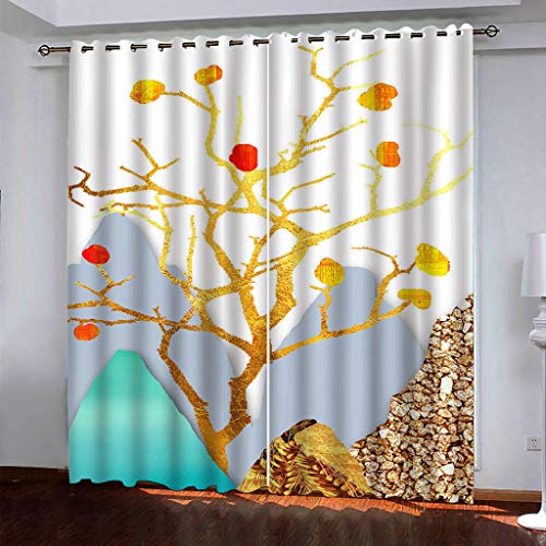 Wohnzimmer Gardinen Abstrakter Goldener Baum 2 Stück Muster Verdunkelungsvorhang Schlafzimmer 280x260Cm Thermovorhang Schlafzimmer Farben Kinderzimmer Fensterdekoration von MAYNUO