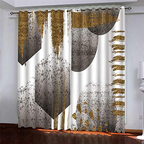 Wohnzimmer Gardinen Abstraktes Gold Grau 2 Stück Muster Verdunkelungsvorhang Schlafzimmer 280x260Cm Thermovorhang Schlafzimmer Farben Kinderzimmer Fensterdekoration von MAYNUO