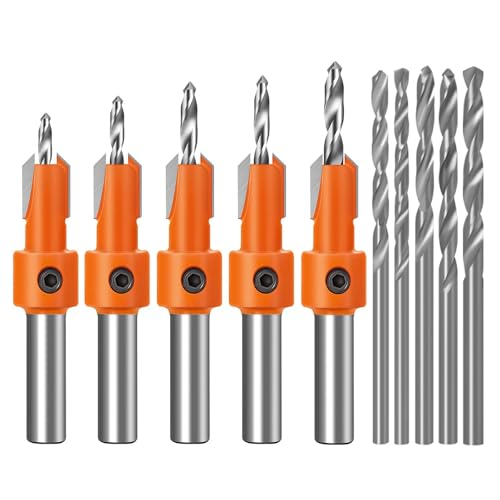 MAYOKIAAR 10 Stück Senkbohrer Set, 8mm 5PCS Senkungsbohrer + Senkungsbohrer 5-tlg,Mit Sechskantschaft, Für präzise Senkbohrungen von MAYOKIAAR