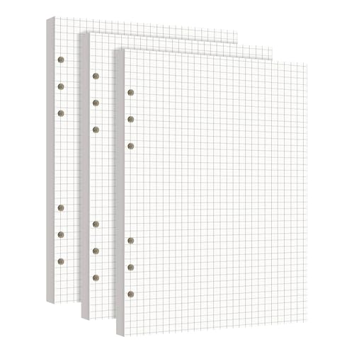 MAYOKIAAR 3 Stück A5-6 Löcher Nachfüllpapier, Kariertes Ringbuch Nachfüllpack für A5 Organizer, perfekt für Notizen, Planer und Tagebücher von MAYOKIAAR