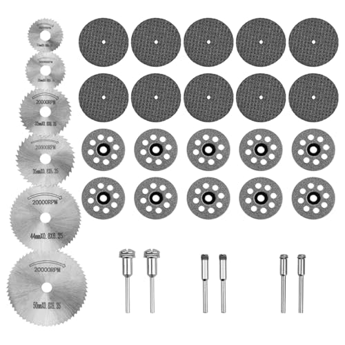 MAYOKIAAR 32 Stück Trennscheiben Set, 1/8 Zoll Schaft, Multifunktionale Schneidscheiben für Holz, Kunststoff, Metall und Keramik, kompatibel mit Dremel und anderen Rotationswerkzeugen von MAYOKIAAR