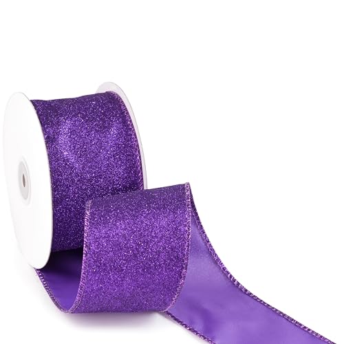 MAYREEL 6,3 cm Glitzerband mit Draht, 9,1 m (lila) von MAYREEL