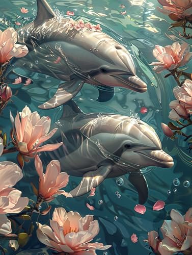 Malen Nach Zahlen Erwachsene Delfin Malen Nach Zahlen, Blume Malen Nach Zahlen ab 7 Jahre Mädchen Kits Mit Pinsel und Acrylfarbe, Paint by Numbers für Home Decor, Geschenke 40x80cm (Rahmenlos) 8-W-X von MAYUPEOU