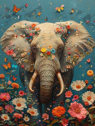 Malen Nach Zahlen Erwachsene Elefant, Blume Malen Nach Zahlen, Paint by Numbers Bastelset Erwachsene, Malen Nach Zahlen Kinder Mit Pinsel und Acrylfarbe, Geschenke, 50x100cm (Rahmenlos) P-7-J von MAYUPEOU