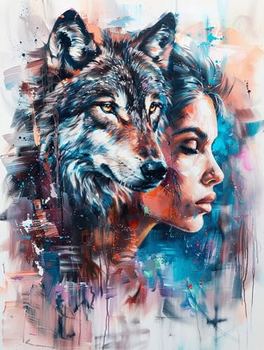 Malen Nach Zahlen Erwachsene Frau Malen Nach Zahlen, Wolf Malen Nach Zahlen ab 7 Jahre Mädchen Kits Mit Pinsel und Acrylfarbe, Paint by Numbers Bastelset Erwachsene Frauen, 20x40cm (Rahmenlos) K-1-2 von MAYUPEOU