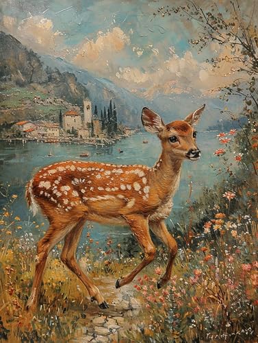 Malen Nach Zahlen Erwachsene Hirsch, Blume Malen Nach Zahlen, Paint by Numbers Bastelset Erwachsene, Malen Nach Zahlen Kinder Mit Pinsel und Acrylfarbe, Geschenke, 100x200cm (Rahmenlos) X-9-5 von MAYUPEOU