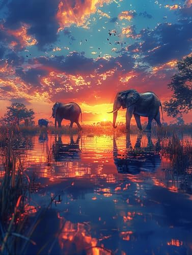 Malen Nach Zahlen Erwachsene Sunset, Elefant Malen Nach Zahlen, Paint by Numbers Bastelset Erwachsene, Malen Nach Zahlen Kinder Mit Pinsel und Acrylfarbe, Geschenke, 100x200cm (Rahmenlos) 1-K-3 von MAYUPEOU