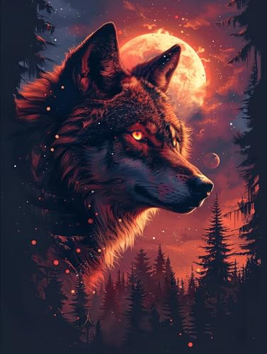 Malen Nach Zahlen Erwachsene Wolf Malen Nach Zahlen, Mond Malen Nach Zahlen ab 7 Jahre Mädchen Kits Mit Pinsel und Acrylfarbe, Paint by Numbers Bastelset Erwachsene Frauen, 35x70cm (Rahmenlos) 9-R-4 von MAYUPEOU