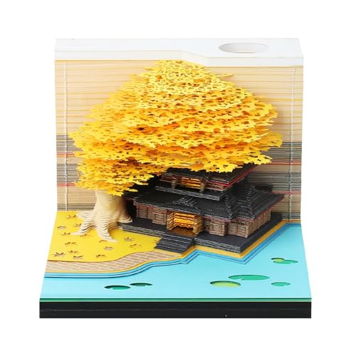 3D Notizblock, 2025 Tischkalender Notizblock, Kreativer Tischkalender DIY Notizblock, 3D Notizblock Papierskulptur Geschenk, 3D Kunstkalender, Tischkalender Magic Castle (Gelber Baum) von MAYYOONA