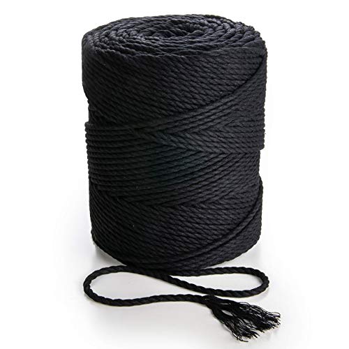 MB Cordas Macrame Kordel Baumwollgarn - 3PLY gefärbtes Baumwollseil für Makramee Traumfänger, Wandbehang Feder, Pflanzenaufhänger und Geschenkverpackungen (Schwarz) von MB Cordas