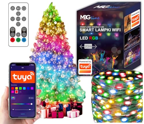 MBG line® Smart Weihnachtslichterkette 20m mit TUYA App-Steuerung, Multicolor RGB LED christmas lights, Musik-Synchronisation, Anpassbare Effekte, Fernbedienung von MBG line