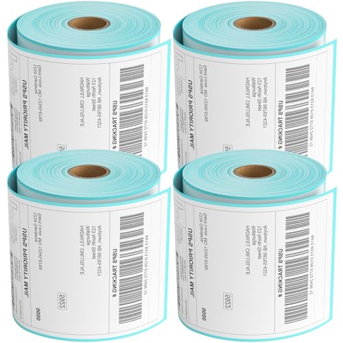 Thermo-Etiketten, perforiert, 10,2 x 15,2 cm, Thermo-Etikettenpapierrolle, kompatibel mit MUNBYN Rollo Zebra Drucker, 450 Etiketten/1 Rolle, 4 Rollen von MBLABEL