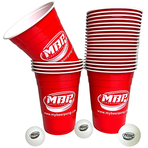 Bierpong Becher Set | 50 Rote Bierpong Becher 16 oz (473ml) + 6 Ping Pong Bälle | Original Bierpong Becher aus den USA | für Geburtstag, Festival & Hochzeit von MBP My Beer Pong