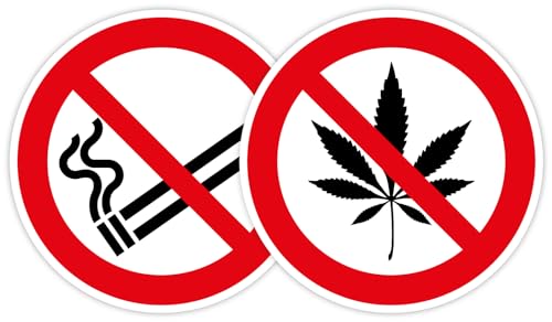 10 Stück – Aufkleber Kombi-Set „Rauchen & Cannabis verboten“ Verbot Folie selbstklebend Symbol ISO 7010 | Größe wählbar Made in Germany, Größen Name: Ø 10 cm (ISO 7010) von MBS-SIGNS