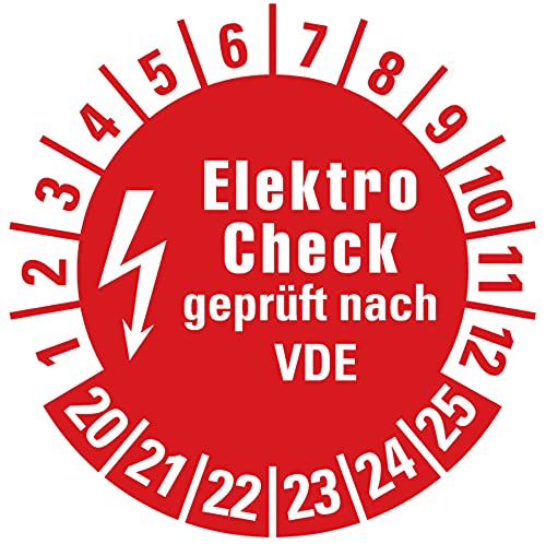 100 Stück - Prüfplakette "Elektro Check | 20-25" e-Check Elektro Prüfung Etikett Folie Aufkleber, rot | Ø 20mm Made in Germany von MBS SIGNS