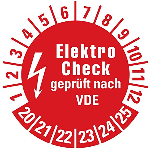 100 Stück - Prüfplakette "Elektro Check | 20-25" e-Check Elektro Prüfung Etikett Folie Aufkleber, rot | Ø 30mm Made in Germany von MBS-SIGNS