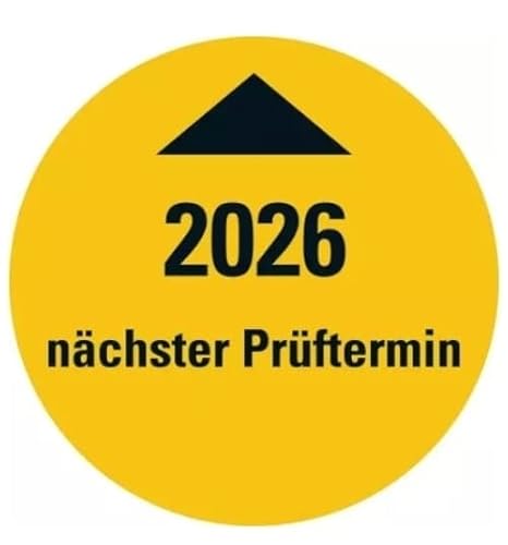 25 Stück – Systemprüfplakette Jahresprüfplakette „Nächster Prüftermin 2026“ Etikett Folie Aufkleber, signalgelb | Ø15-40mm Made in Germany, Größe: Ø15 mm von MBS-SIGNS