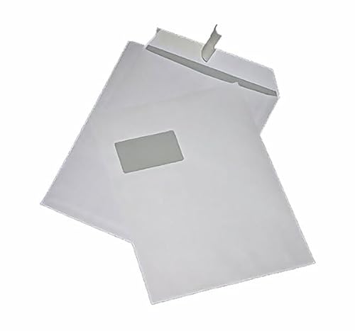 250 Stück – Versandtaschen Briefumschläge stark 120 g | DIN A4 C4 weiß mit Fenster Kuvert haftklebend | 229 x 324 mm von MBS-SIGNS