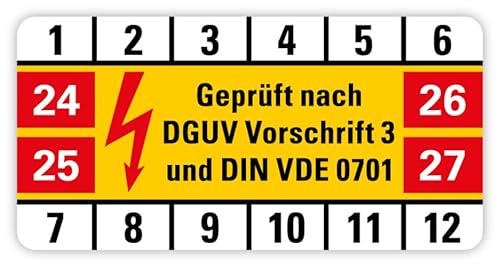 25x Prüfplakette elektrische Anlagen „DGUV Vorschrift 3 und DIN VDE 0701“ Hinweis Schild Folie, Varianten wählbar Made in Germany | 5 x 2,5 cm, Größen Name: Variante | Jahre 23-26 von MBS-SIGNS