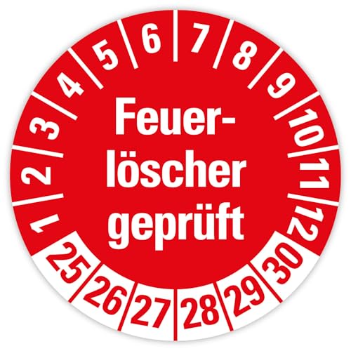 25x Prüfplaketten „Feuerlöscher geprüft 2025-2030" auf Bogen Folie, Rot | Ø 20-30 mm Made in Germany, Größe: Ø 30 mm 25x Prüfplaketten „Feuerlöscher geprüft 2025-2030" auf Bogen Folie, Rot | Ø 20-30 mm Made in Germany, Größe: Ø 30 mm von MBS SIGNS