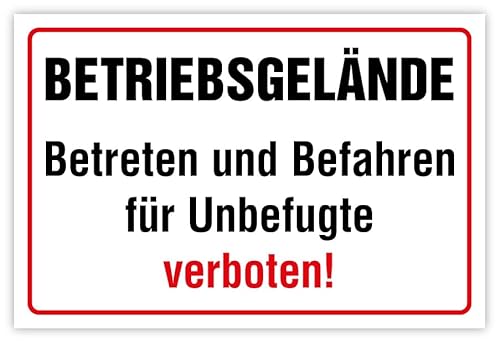 Aufkleber „BETRIEBSGELÄNDE Betreten und Befahren verboten!“ Hinweis | Größe & Varianten wählbar Made in Germany, Größen Name: Weiß Schwarz Rot, Material: 60x40 cm von MBS-SIGNS