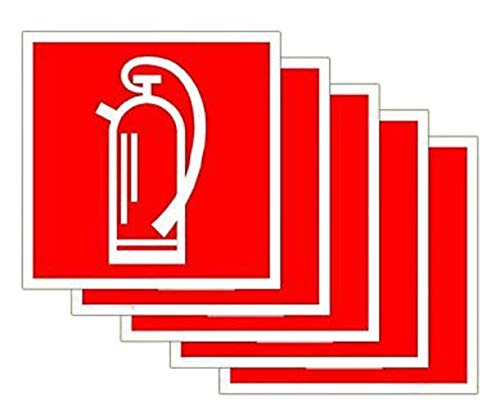 MBS-SIGNS® Aufkleber Brandschutzzeichen 'Feuerlöscher' Symbol Schild 15x15cm Folie selbstklebend nach BGV A8 F05, 5 Stück, Rot, Kunststoff, Hüfte, Warnung, Richtungsweisend von MBS-SIGNS