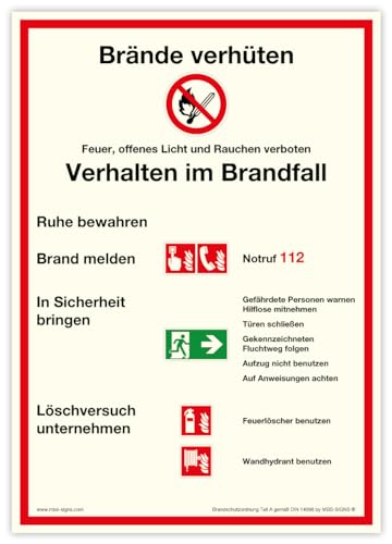 Aufkleber DIN A4 „Brandschutzordnung Teil A“ Premium Folie langnachleuchtend gemäß DIN 14096 | DIN 67510 DIN 53438 | 210 x 297 mm Made in Germany von MBS-SIGNS