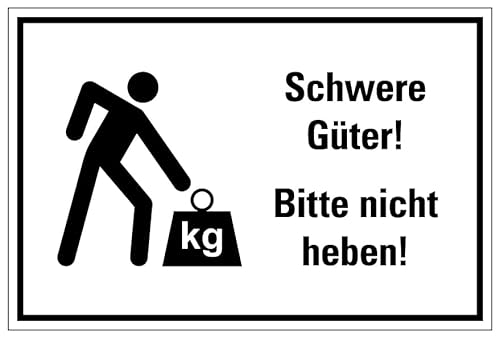 Aufkleber Gesundheit Hinweis „Schwere Güter! Bitte nicht heben!“ Schild Folie selbstklebend, schwarz | Größen wählbar Made in Germany, Größe: 10x15cm von MBS SIGNS