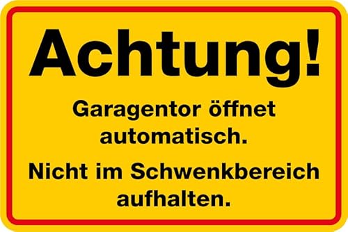 Aufkleber Hinweis „Achtung! Garagentor öffnet automatisch. Nicht im Schwenkbereich aufhalten.“ Schild Folie Signalgelb | Größe wählbar Made in Germany, Größen Name: 15x10 cm von MBS-SIGNS