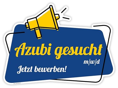 Aufkleber Hinweis „Azubi gesucht m/w/d“ Bewerbung Folie 7 Farbkombis Varianten wählbar | 30x22 cm Made in Germany, Formatvorlagen Name: Blau/Gelb von MBS-SIGNS