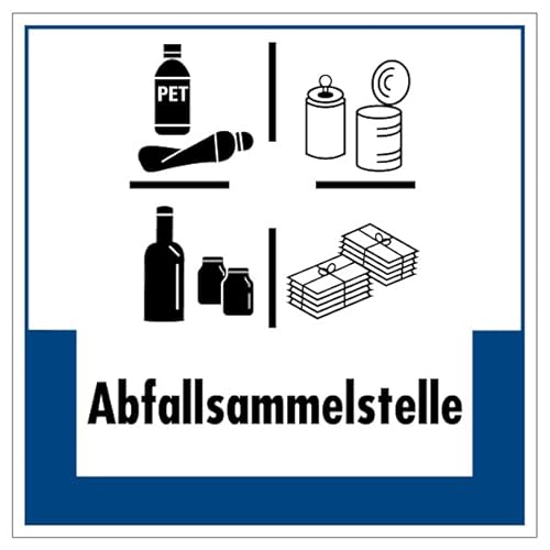 Aufkleber Hinweis Abfallkennzeichnung "Abfallsammelstelle" Müllentsorgung Recycling Schild Folie selbstklebend, blau | 5-40cm Made in Germany, Größe: 40x40 cm von MBS SIGNS