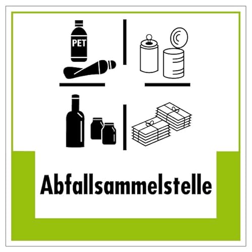 Aufkleber Hinweis Abfallkennzeichnung "Abfallsammelstelle" Müllentsorgung Recycling Schild Folie selbstklebend, grün | 5-40cm Made in Germany, Größe: 40x40 cm von MBS SIGNS