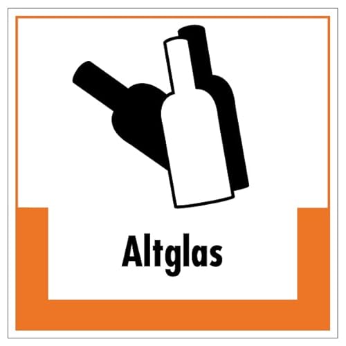 Aufkleber Hinweis Abfallkennzeichnung "Altglas" Müllentsorgung Recycling Schild Folie selbstklebend, orange | 5-40cm Made in Germany, Größe: 20x20 cm von MBS-SIGNS