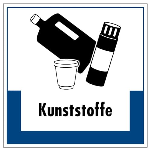 Aufkleber Hinweis Abfallkennzeichnung "Kunststoffe" Müllentsorgung Recycling Schild Folie selbstklebend, blau | 5-40cm Made in Germany, Größe: 10x10 cm von MBS SIGNS