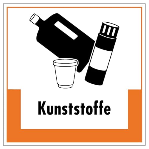 Aufkleber Hinweis Abfallkennzeichnung "Kunststoffe" Müllentsorgung Recycling Schild Folie selbstklebend, orange | 5-40cm Made in Germany, Größe: 20x20 cm von MBS SIGNS