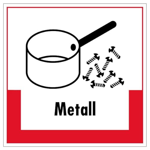 Aufkleber Hinweis Abfallkennzeichnung "Metall" Müllentsorgung Recycling Schild Folie selbstklebend, rot | 5-40cm Made in Germany, Größe: 40x40 cm von MBS SIGNS