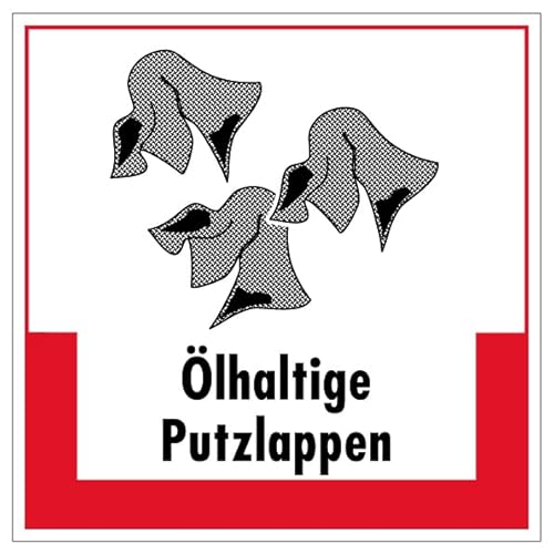 Aufkleber Hinweis Abfallkennzeichnung "Ölhaltige Putzlappen" Müllentsorgung Recycling Schild Folie selbstklebend, rot | 5-40cm Made in Germany, Größe: 30x30 cm von MBS SIGNS