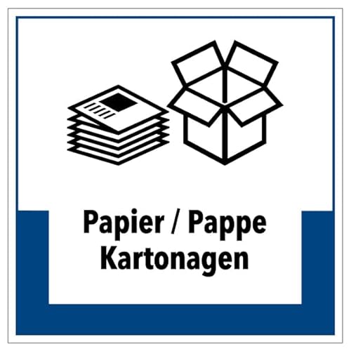 Aufkleber Hinweis Abfallkennzeichnung "Papier/Pappe Kartonagen" Müllentsorgung Recycling Schild Folie selbstklebend, blau | 5-40cm Made in Germany, Größe: 10x10 cm von MBS SIGNS