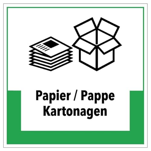 Aufkleber Hinweis Abfallkennzeichnung "Papier/Pappe Kartonagen" Müllentsorgung Recycling Schild Folie selbstklebend, grün | 5-40cm Made in Germany, Größe: 10x10 cm von MBS SIGNS