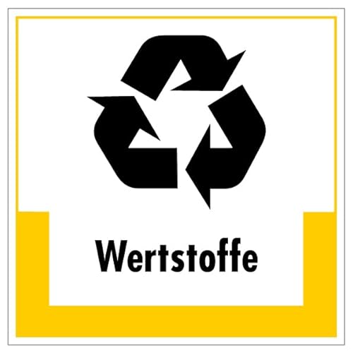 Aufkleber Hinweis Abfallkennzeichnung "Wertstoffe" Müllentsorgung Recycling Schild Folie selbstklebend, gelb | 5-40cm Made in Germany, Größe: 10x10 cm von MBS SIGNS