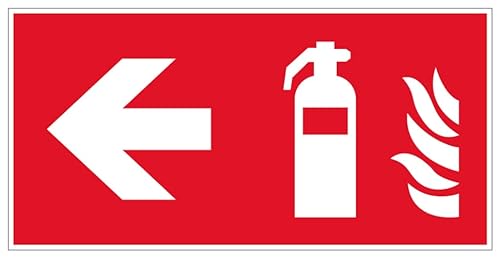 Aufkleber Hinweis Richtung Feuerlöscher Brandschutz Schild Folie selbstklebend ähnl. ISO 7010 | 30x15cm Made in Germany, Größe: Links | 30x15cm von MBS-SIGNS