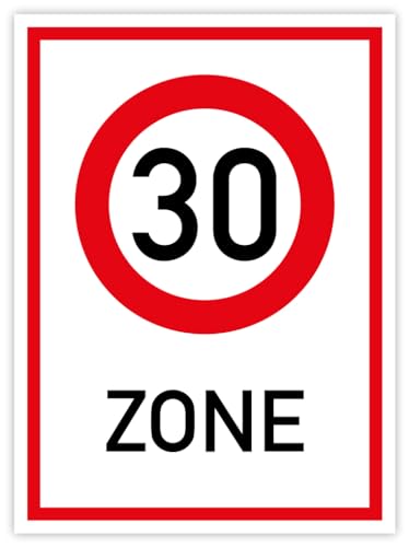 Aufkleber Hinweis "Tempo-30-Zone" StVO Verkehr Schild Folie selbstklebend | Größe wählbar Made in Germany, Größen Name: 22x30 cm von MBS-SIGNS