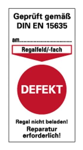 Aufkleber Prüfplakette „Prüfung gem. DIN EN 15635 – DEFEKT“ Regalkennzeichnung Folie | Größe wählbar Made in Germany, Größen Name: 8x4cm von MBS-SIGNS