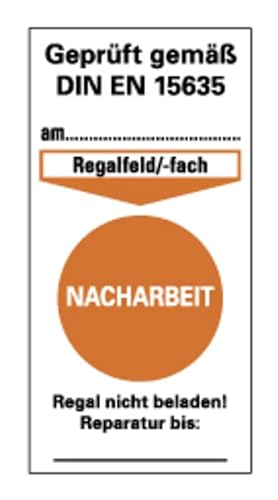 Aufkleber Prüfplakette „Prüfung gem. DIN EN 15635 – Nacharbeit“ Regalkennzeichnung Folie | Größe wählbar Made in Germany, Größen Name: 16x8cm von MBS-SIGNS