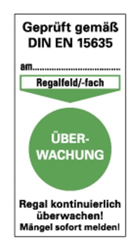 Aufkleber Prüfplakette „Prüfung gem. DIN EN 15635 – Überwachung“ Regalkennzeichnung Folie | Größe wählbar Made in Germany, Größen Name: 32x16cm von MBS-SIGNS